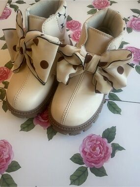 Toddler Ankle Boots with Polka Dot Bow